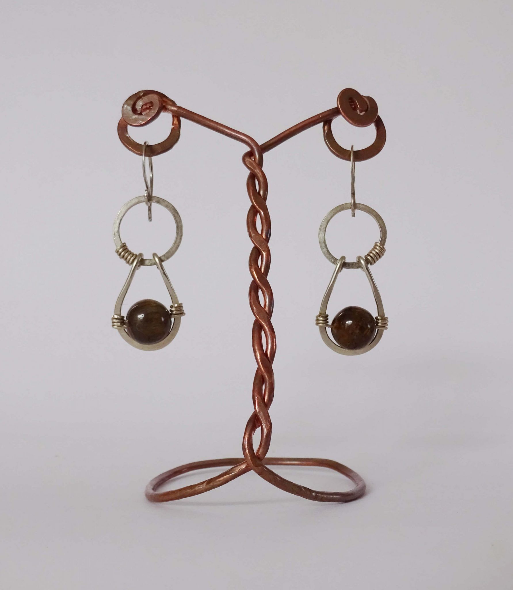 pendientes circulo y gota con ojo de tigre (3) Pendientes colgantes circulo pequeño y gota con ojo de tigre