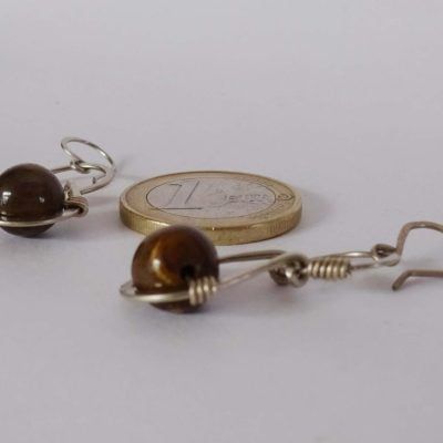 Pendientes con círculos unidos y esferas de ojo de tigre 4 Pendientes colgantes circulo pequeño y gota con ojo de tigre