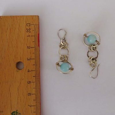 Pendientes triple circulo enlazados con esfera de amazonita