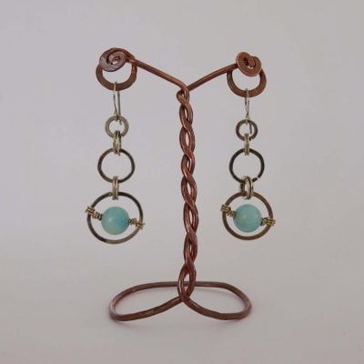 Pendientes triple circulo enlazados con esfera de amazonita
