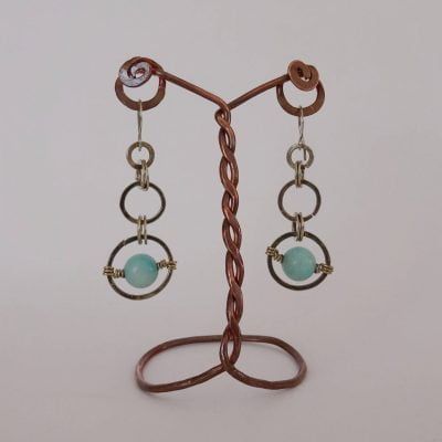 Pendientes triple circulo enlazados con esfera de amazonita