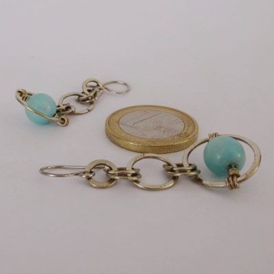 Pendientes triple circulo enlazados con esfera de amazonita