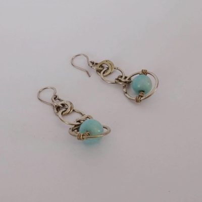 Pendientes triple circulo enlazados con esfera de amazonita