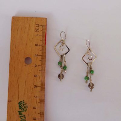 Pendientes cuadrados pequeños con colgantes y cuarzo ahumado